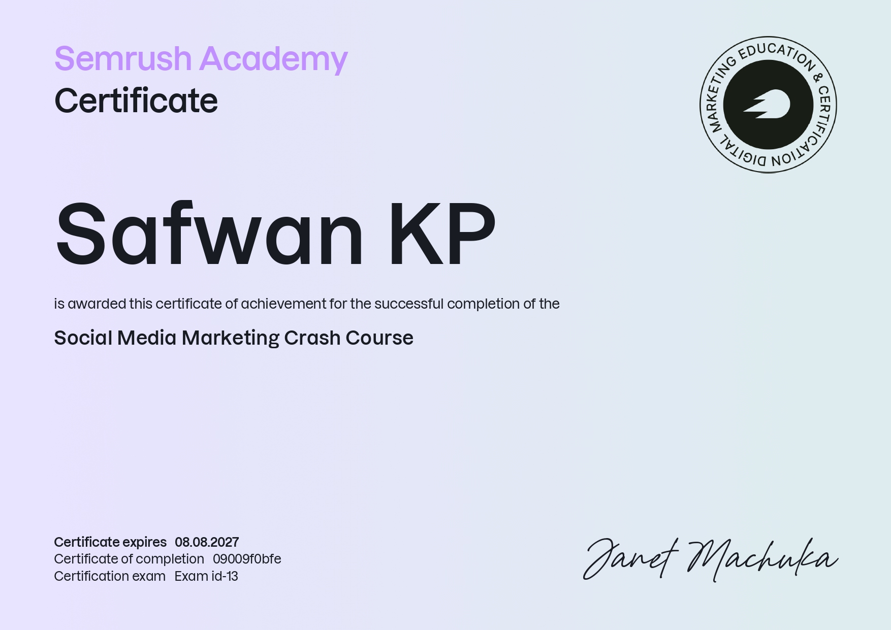semrush smm certificate